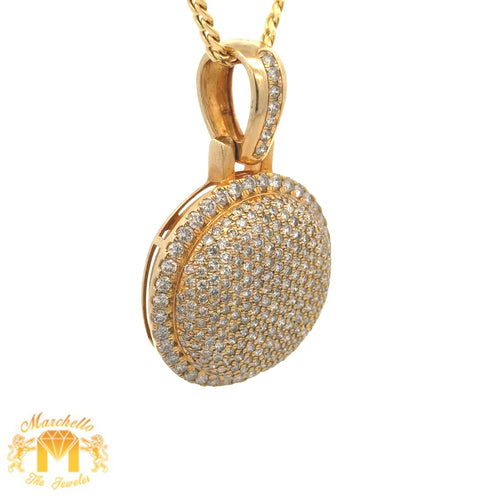 4ct diamonds Yellow Gold Round Shape Pendant and Yellow Gold Cuban Link Chain