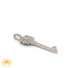 Load image into Gallery viewer, VVS/vs high clarity diamonds set in a 18k white gold Key Pendant with Baguette and Round diamonds and 14k white gold Cuban Link Chain Set