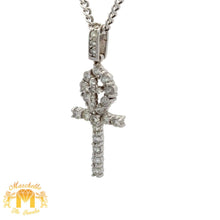 Load image into Gallery viewer, 14k Gold and Diamond Ankh Pendant with Round Diamonds and Gold Cuban Link Chain (choose your color)