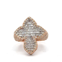 Load image into Gallery viewer, Gold and Diamond Cross Ring with Round and Baguette Diamonds (choose your color)