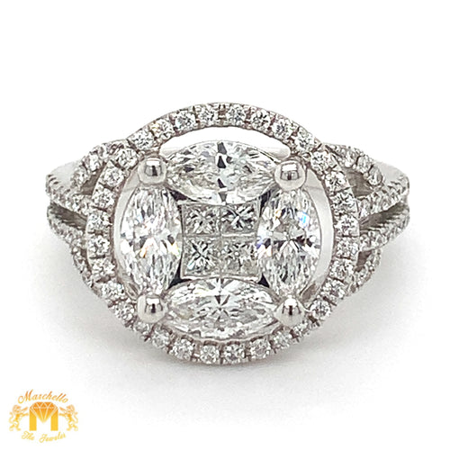 VVS/vs EF color high clarity diamonds set in a 18k Gold Round Shape Engagement Ring with Round Diamonds