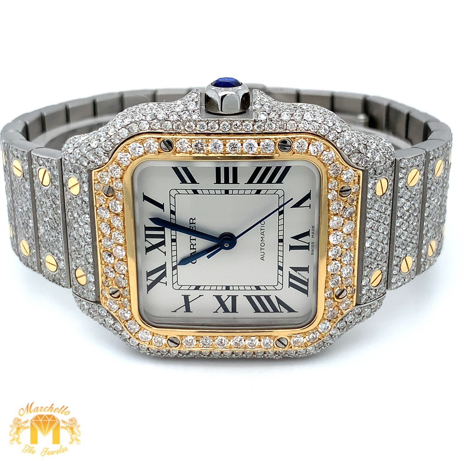 Iced out 36mm Cartier Two-tone Diamond Watch