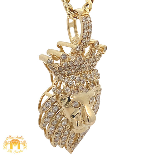 Yellow Gold and Diamond King Lion Pendant and Yellow Gold Cuban Link Chain Set