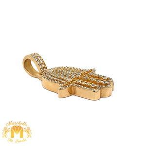 6.50ct diamonds 14k Yellow Gold and Diamond Hamsa Pendant and Yellow Gold Cuban Link Chain