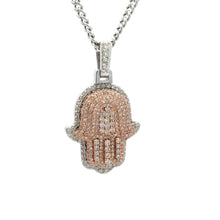 Load image into Gallery viewer, 14k two-tone: white and rose gold Hamsa Pendant and White Gold Cuban Chain