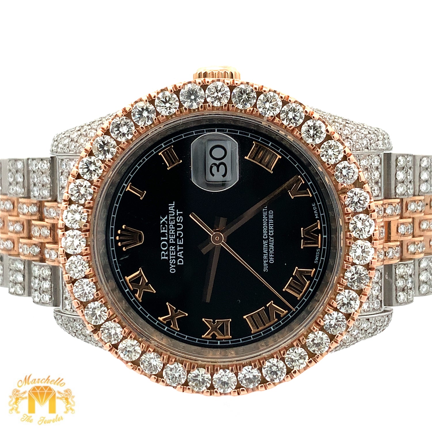 36mm Iced out Rolex Datejust Watch with Two-Tone Jubilee bracelet