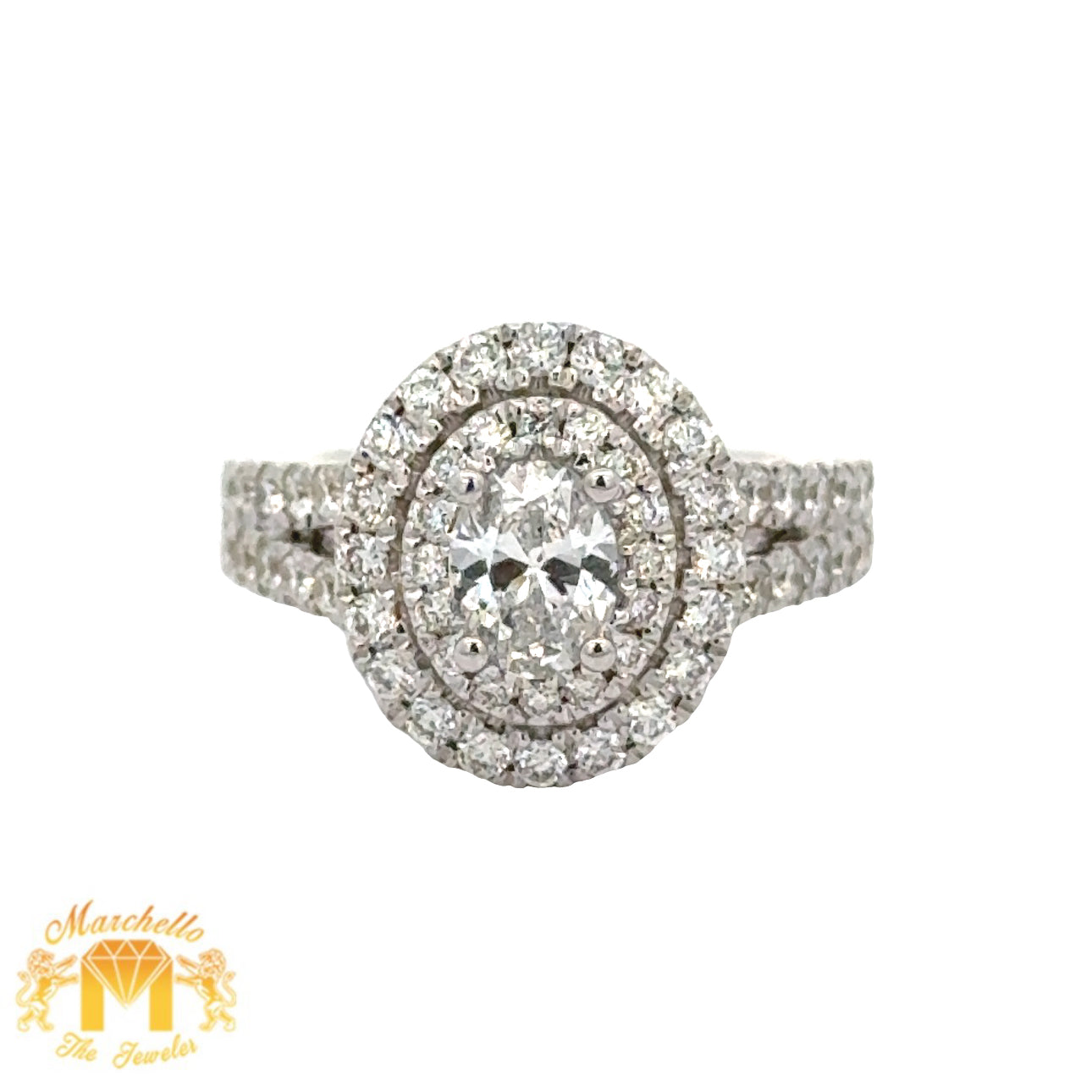 14k white gold and diamond Oval shape Engagement Ring