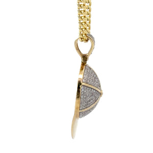 Yellow Gold and Diamond Cap Pendant and Yellow Gold Cuban Chain