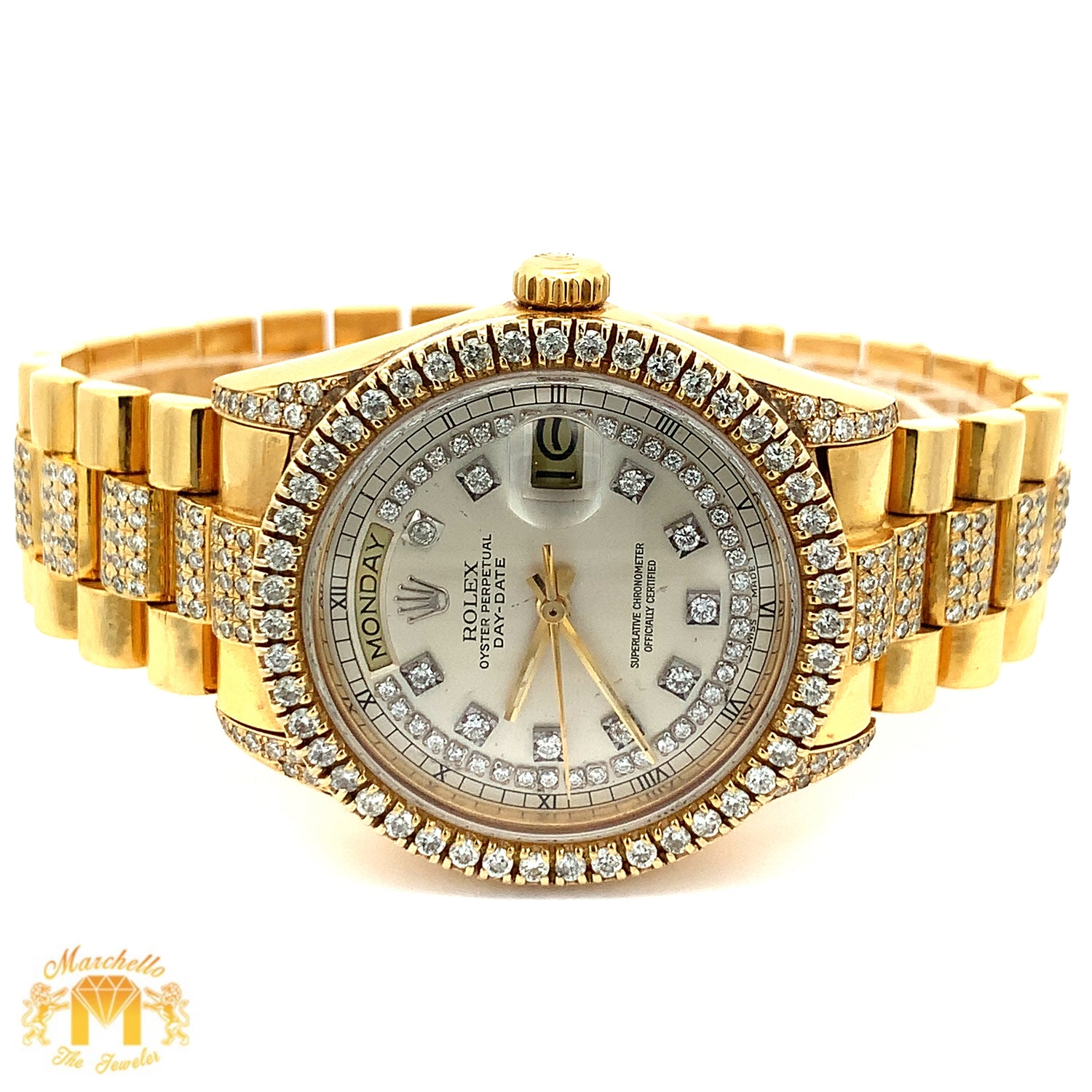 36mm 18k Yellow Gold Rolex Day-Date Diamond Watch (quick-set)