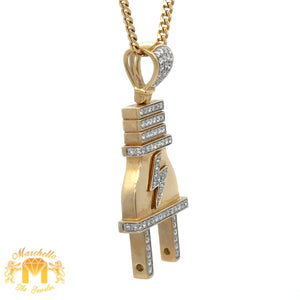 14k Yellow Gold and Diamond Plug Pendant and 14k Yellow Gold Cuban Link Chain Set