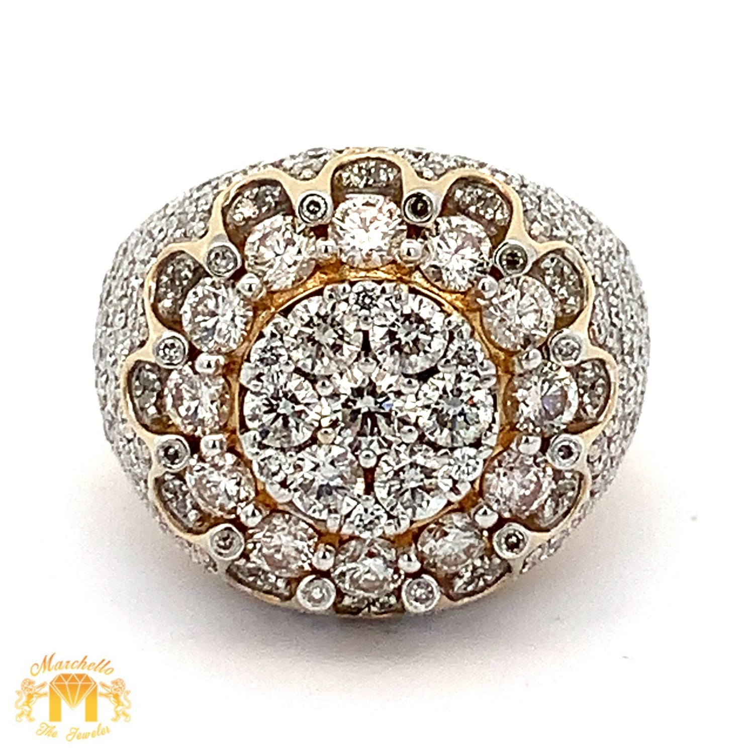 5.30ct Diamond 10k Yellow Gold Flower Shape Ring with Round Diamonds