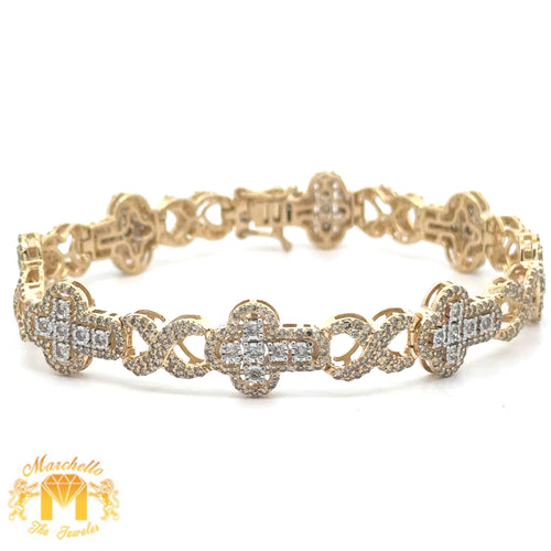 Yellow Gold and Diamond Cross Bracelet with Round Diamonds