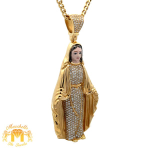 14k Yellow Gold and Diamond Mary Pendant and 14k Yellow Gold Cuban Link Chain