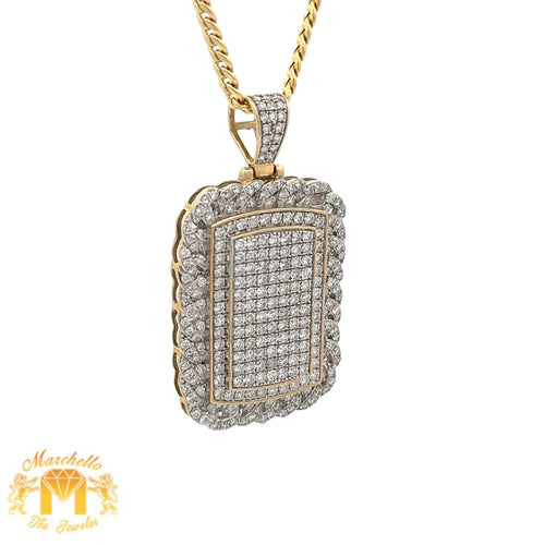 14k yellow gold and diamond Rectangle shaped Pendant and Yellow Gold Cuban Link Chain