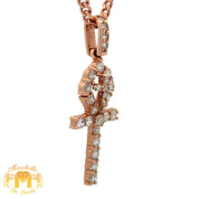 Load image into Gallery viewer, 14k Gold and Diamond Ankh Pendant with Round Diamonds and Gold Cuban Link Chain (choose your color)