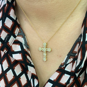 18k yellow gold and diamond cross Pendant and Yellow Gold Chain