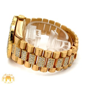 36mm 18k Yellow Gold Rolex Day-Date Diamond Watch (black dial, quick-set)
