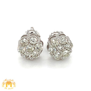 3 piece deal: 3ct Diamond White Gold Flower Shape Unisex`Rind+ White Gold Flower Earrings Set with Round Diamonds +Gift from Marchello the Jeweler