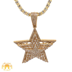 14k Yellow Gold & Diamond Star Pendant with Round and Baguette diamonds and 2mm Ice Link Chain Set