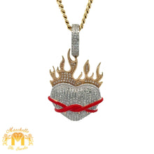 Load image into Gallery viewer, Yellow Gold and Diamond Heart on Fire Pendant and Yellow Gold Cuban Chain