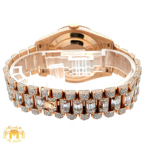 41mm 18k Rose Gold Iced out Rolex Presidential Watch with Baguettes and Round Diamonds