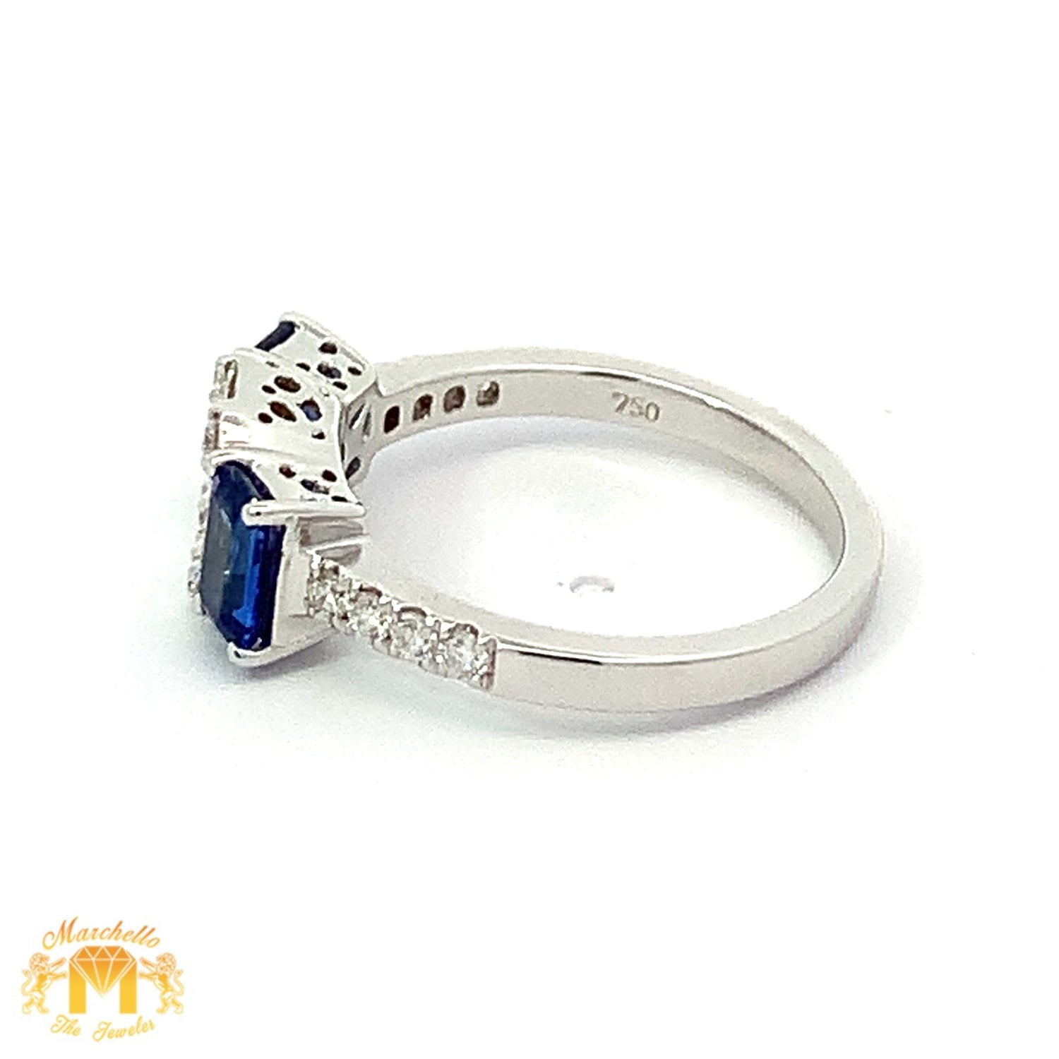 VVS/vs EF color high clarity diamonds set in a 18k White Gold Celine Diamond Ring with Blue Sapphire Stone