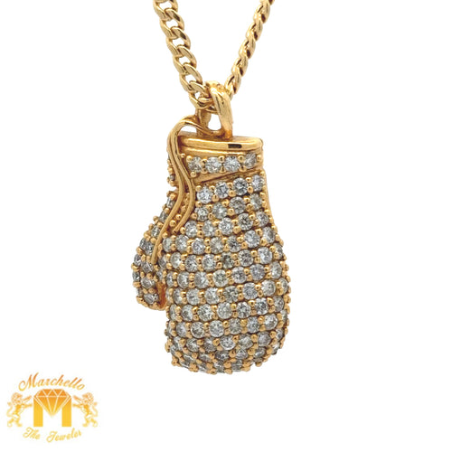 3.80ct diamonds 14k Yellow Gold Boxing Glove and 14k Yellow Gold Cuban Link Chain