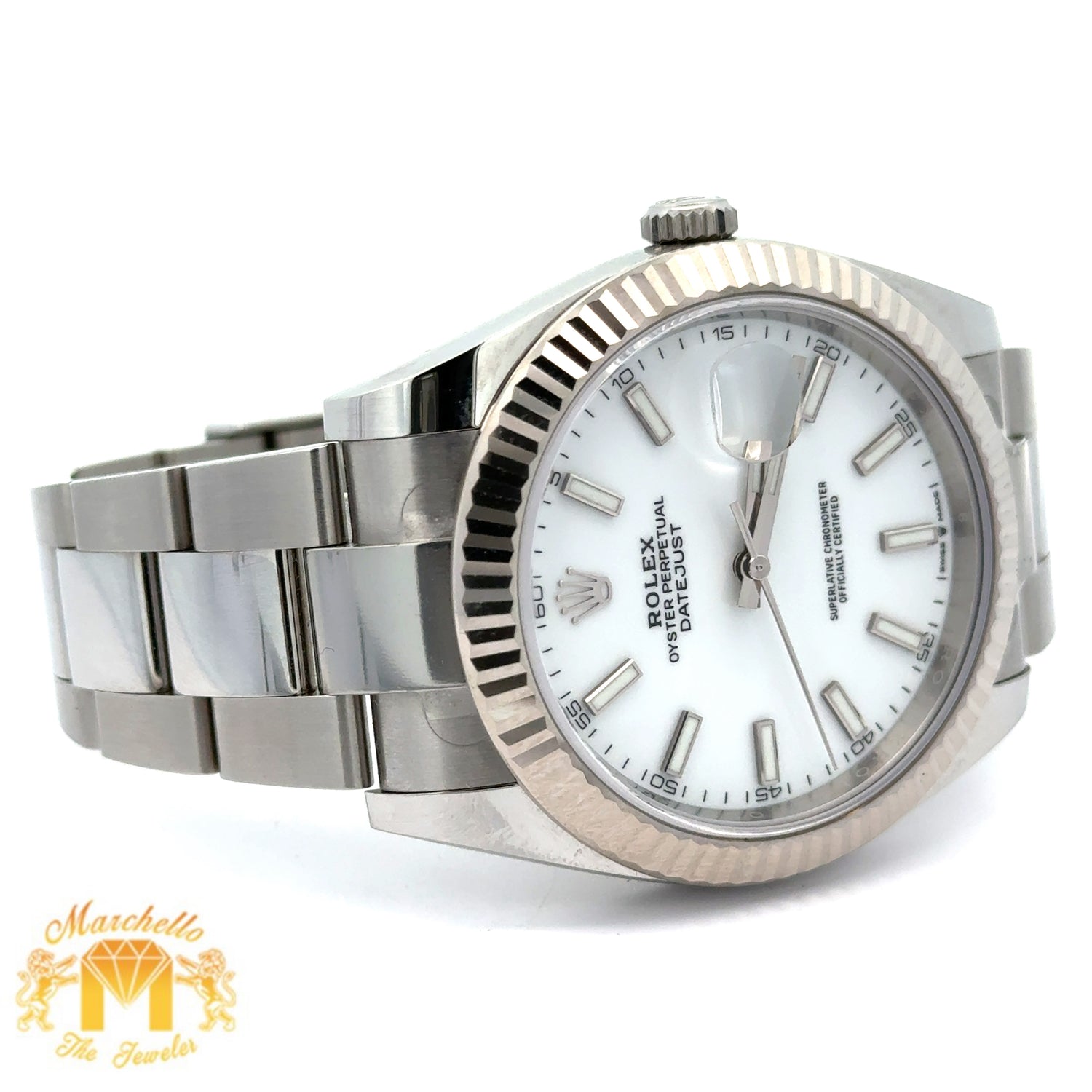 41mm Rolex Watch with Stainless Steel Oyster Bracelet (Rolex papers, white dial, fluted bezel) (Model number: 126334)