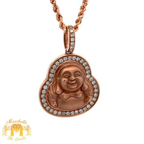 Rose Gold and Diamond Buddha Pendant with Round Diamonds and Rose Gold Rope Chain