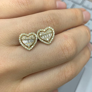 4 piece deal: Gold and Diamond Heart Shape Necklace + Ring + 14k gold and diamond Heart Earrings Set ( choose your color )