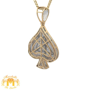 Yellow Gold and Diamond Ace of Spades Pendant and Yellow Gold Cuban Chain