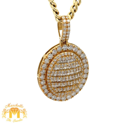 14k Yellow Gold and Diamond Oval Shaped Pendant and 14k Yellow Gold Cuban Link Chain Set