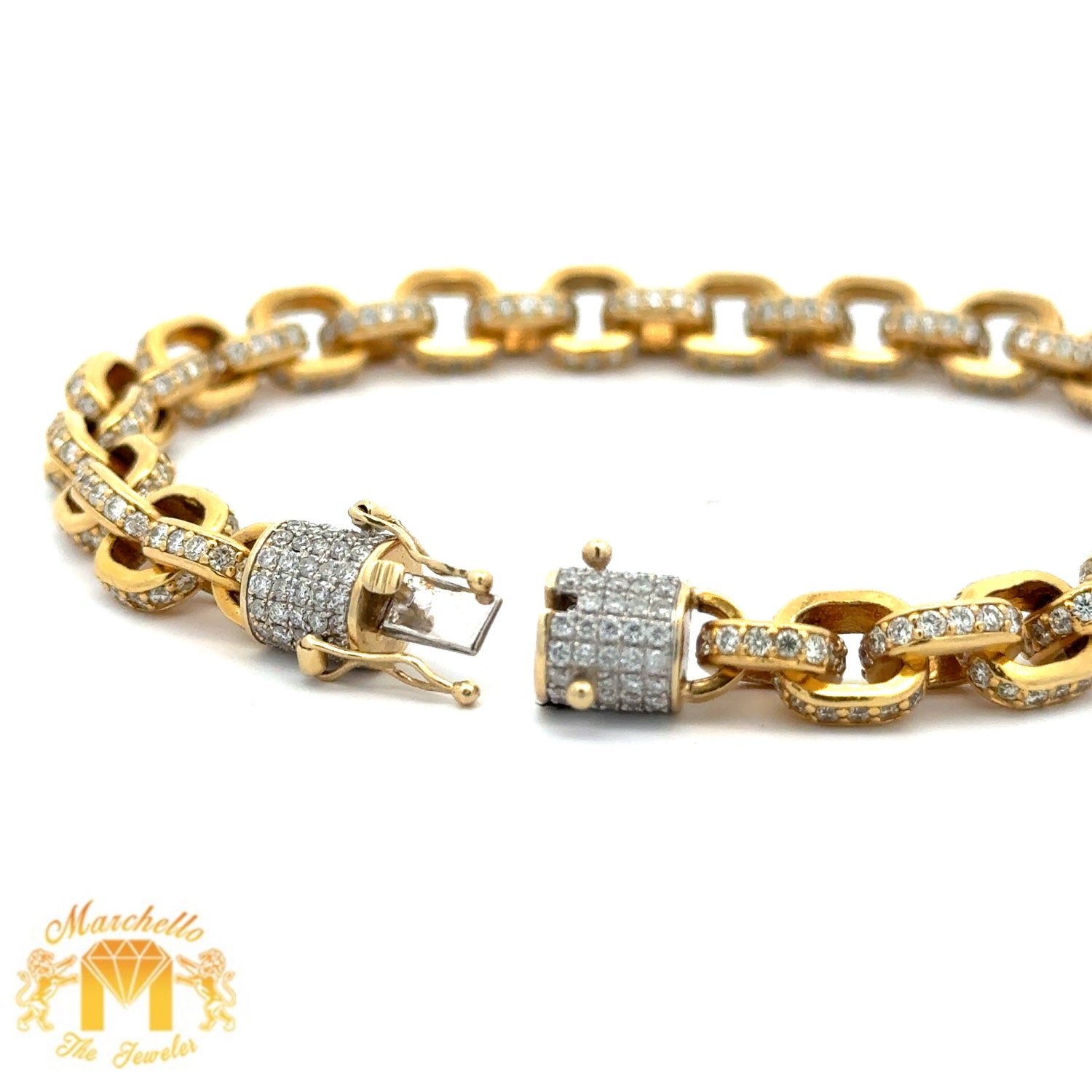 12.30ct diamonds 14k Yellow Gold Fancy Link Bracelet with Round Diamonds