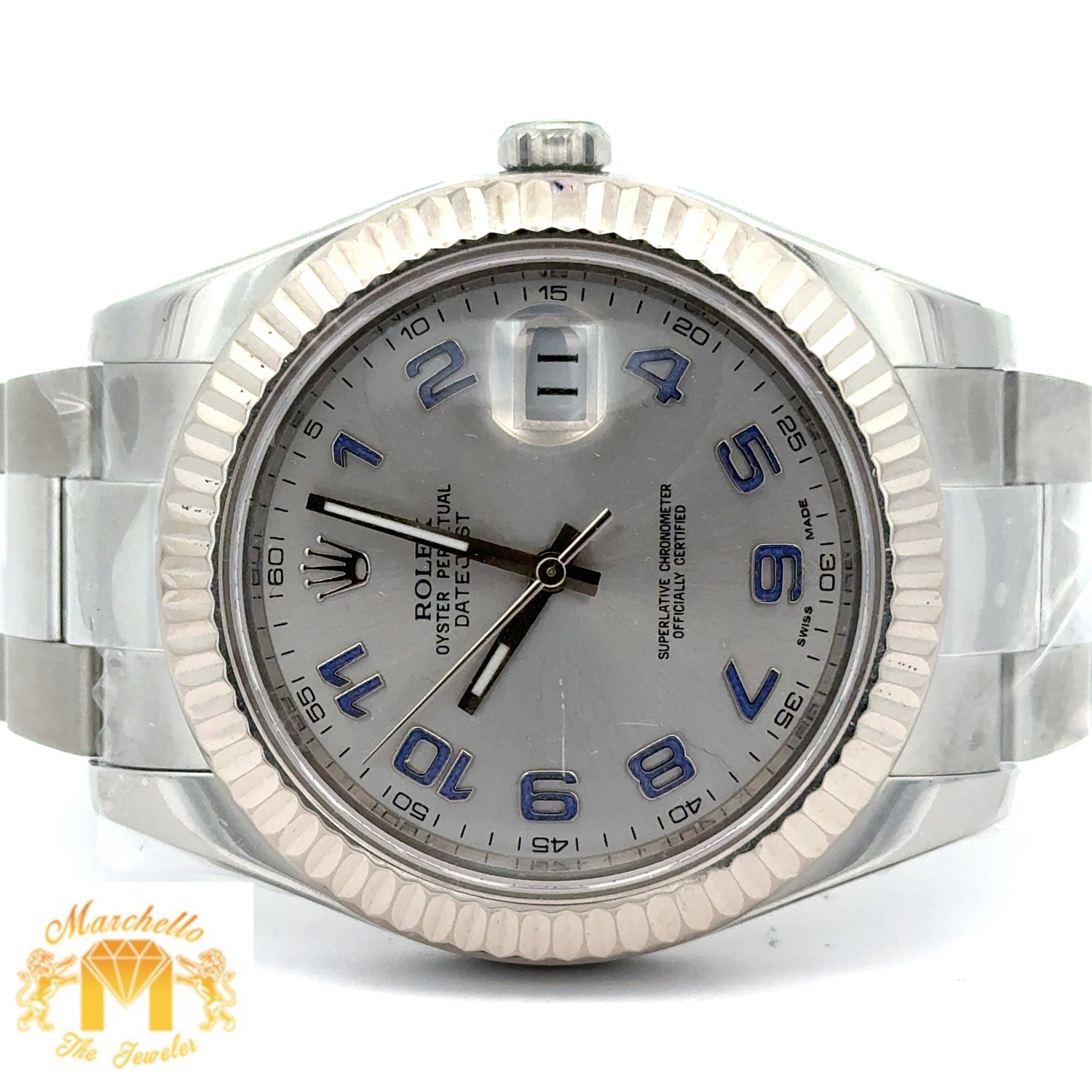 41mm Rolex Watch with Stainless Steel Oyster Bracelet (silver Arabic dial, fluted bezel) (Model number: 116334)