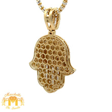 Load image into Gallery viewer, 3.27ct Diamonds Large Hamsa Allah Pendant with Baguette and Round Diamonds and 2mm Ice Link Chain