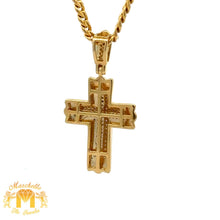 Load image into Gallery viewer, Yellow Gold and Diamond Cross Pendant with Round Diamonds and Yellow Gold Cuban Link Chain