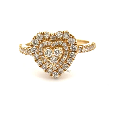 14k Yellow Gold and Diamond Heart RIng with Round Diamonds