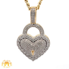 Load image into Gallery viewer, Yellow Gold and Diamond Heart Lock Pendant with Round Diamonds and Yellow Gold Cuban Link Chain Set