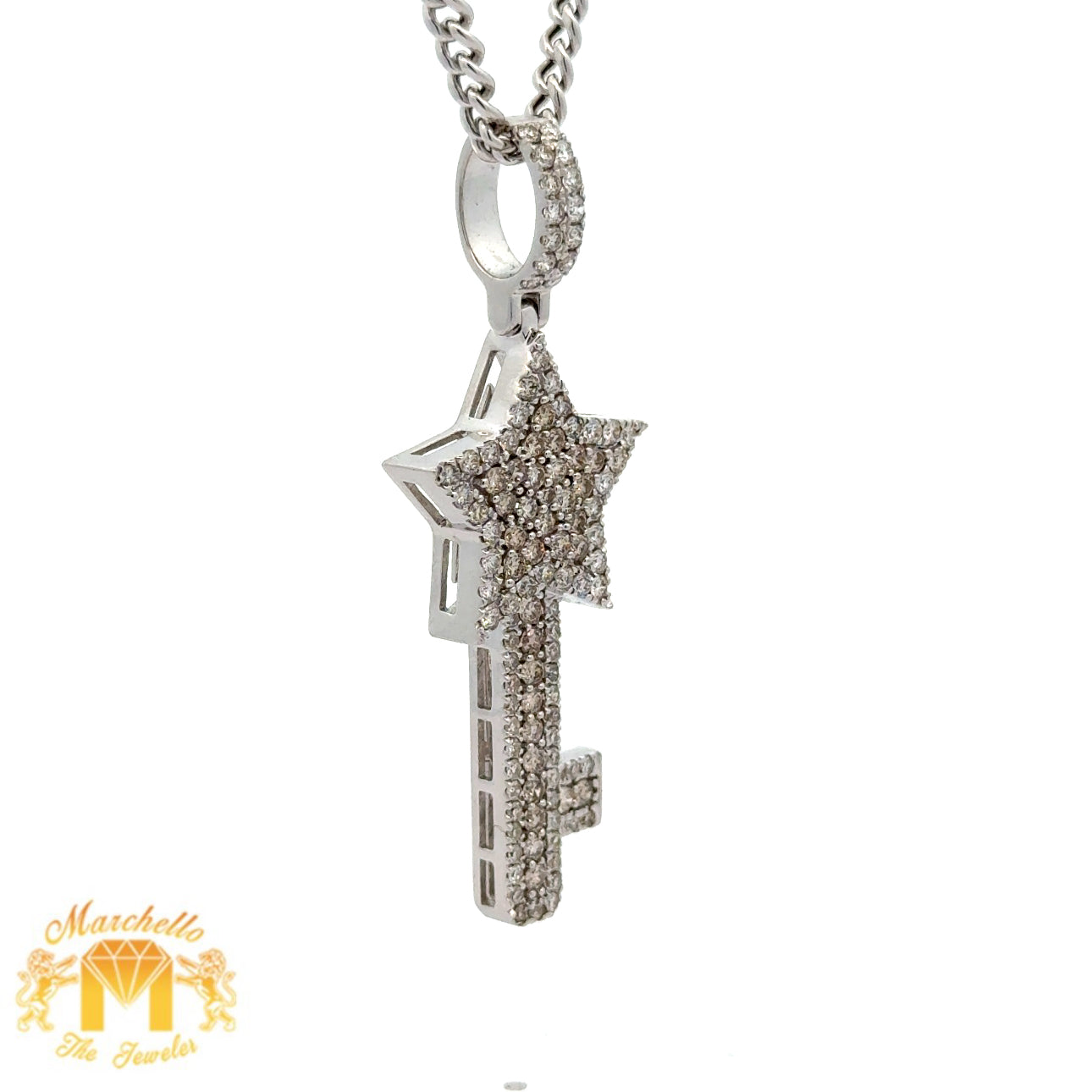 Gold and Diamond Star Key Pendant and Gold Cuban Link Chain (choose your color)