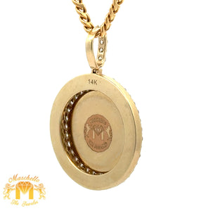 14k Yellow Gold and Diamond Picture Pendant and Yellow Gold Cuban Link Chain Set