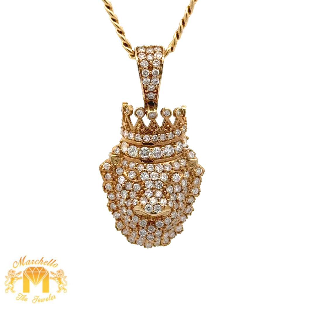 14k Yellow Gold and Diamond King Lion with Round Diamonds and 14k Yellow Gold Cuban Link Chain