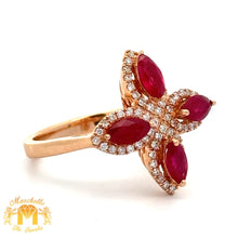 Load image into Gallery viewer, VVS/vs high clarity diamonds set in a 18k Gold Flower Shaped Ring with Sapphire, Ruby, Emerald and Round Diamonds (choose your color)
