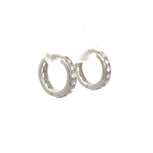 Load image into Gallery viewer, 14k white gold and diamond Hoop Earrings with Round Diamonds