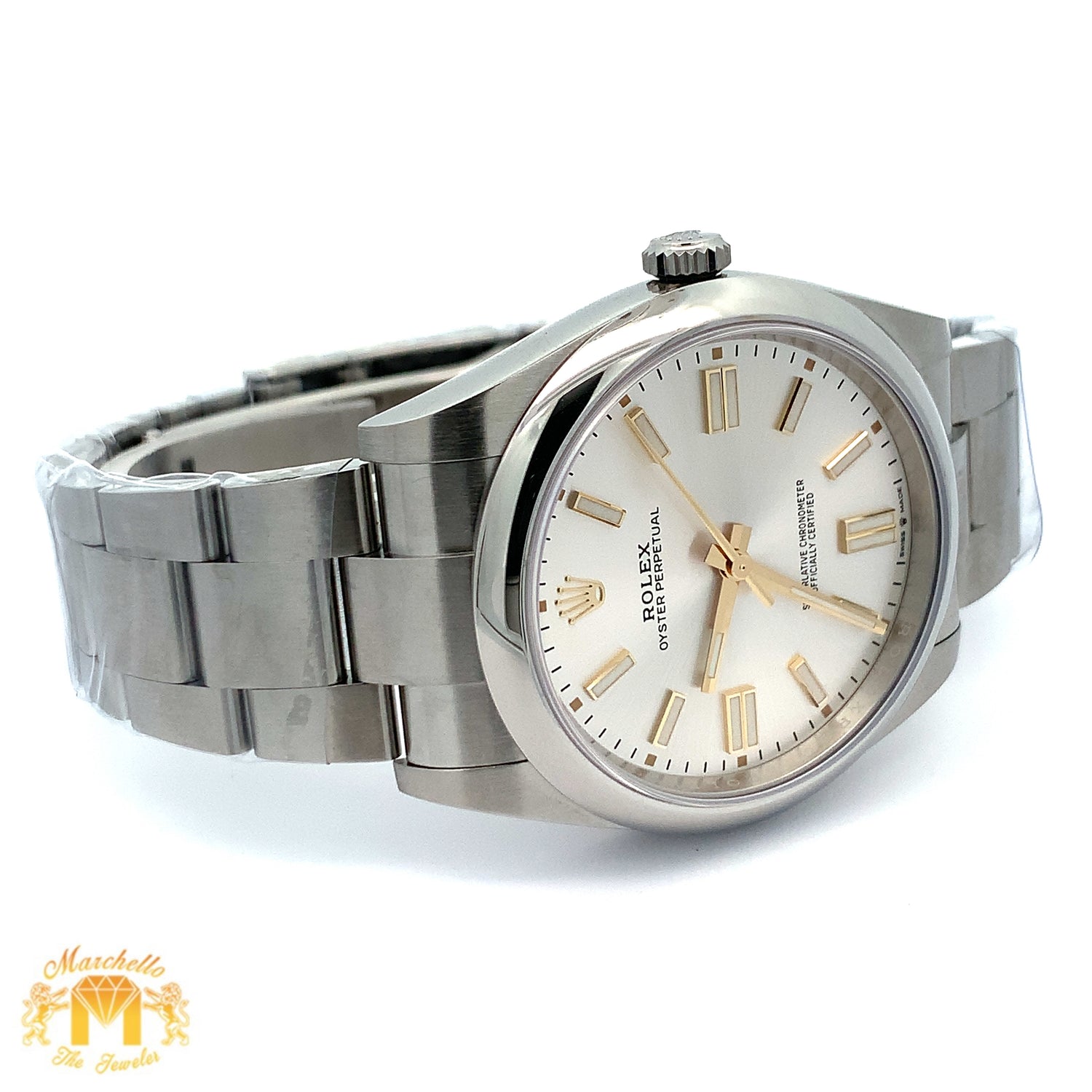 4 piece deal: 41mm Men`s Rolex Watch with Stainless Steel Oyster Band + 14k White Gold Ring + Diamond and Gold Earrings Set + Gift from Marchello the Jeweler