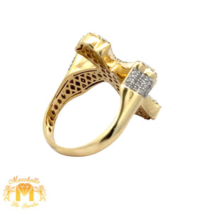 Yellow Gold and Diamond Cross Ring with Round and Baguette Diamonds