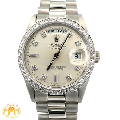 36mm 18k White Gold Rolex Day-Date Platinum Diamond Watch (diamond bezel and dial)