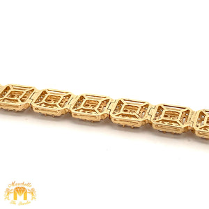 10.25ct diamonds 14k Yellow Gold Square Shaped Bracelet with Baguette and Round Diamonds