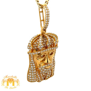 4.50ct Diamonds 14k Yellow Gold Jesus Head Pendant and Yellow Gold Cuban Link Chain