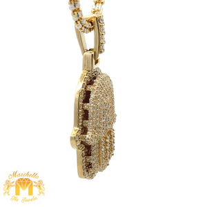 14k Gold and Diamond Hamsa Pendant and 2mm Ice Link Chain (choose your color)