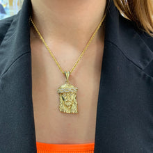 Load image into Gallery viewer, 14k Yellow Gold and Diamond Jesus Head Pendant and 14k Yellow Gold Rope Chain Set